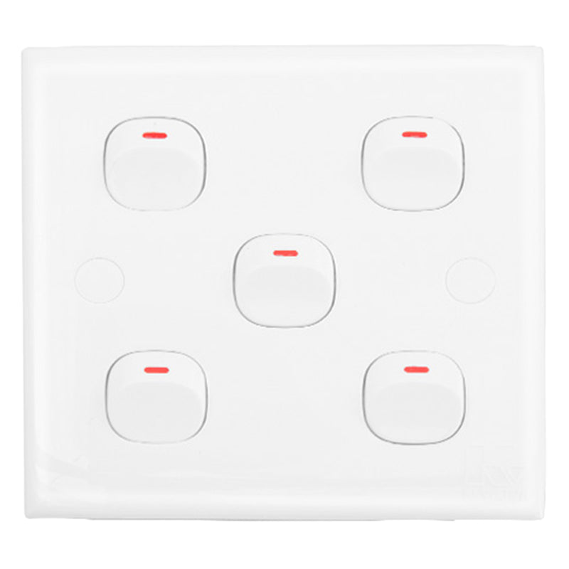 Kevilton White Series 5Gang 1Way Switch