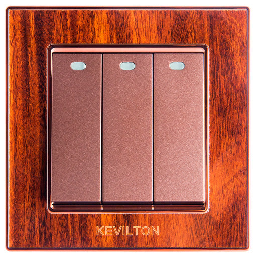 Kevilton Nature Mahogany 3Gang 1Way Switch