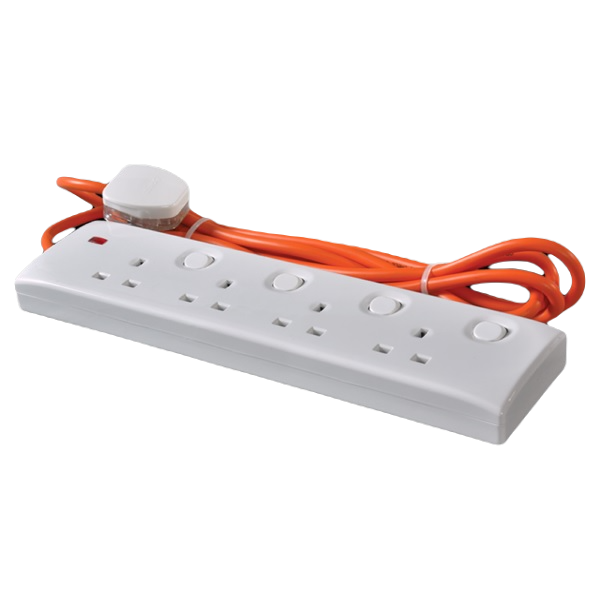 Orange Extension Cord 3M 4Way 13A Trailer Socket